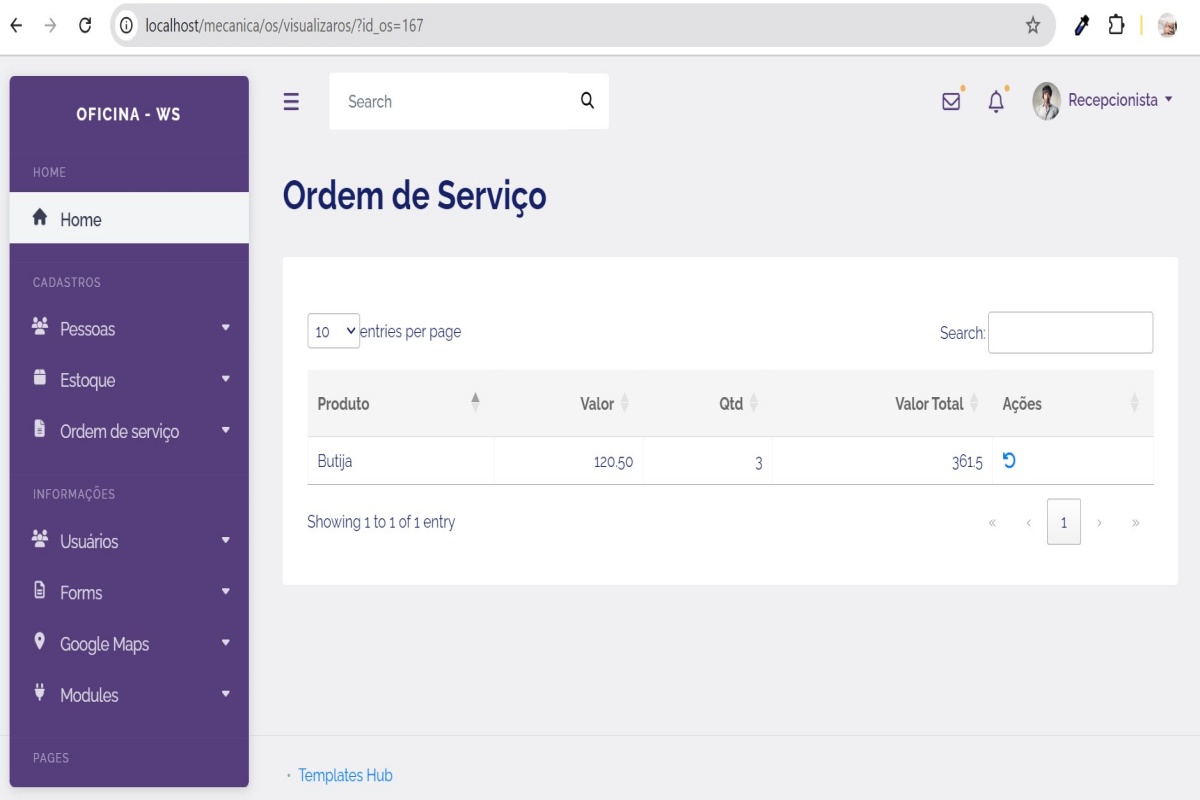 Sistema de gerenciamento de oficina mecânica.