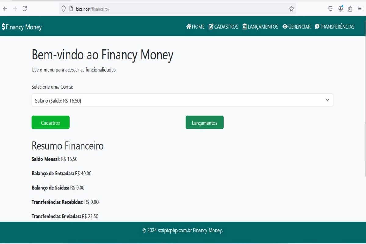 Sistema Financeiro em PHP 8.2 e MySQL grátis