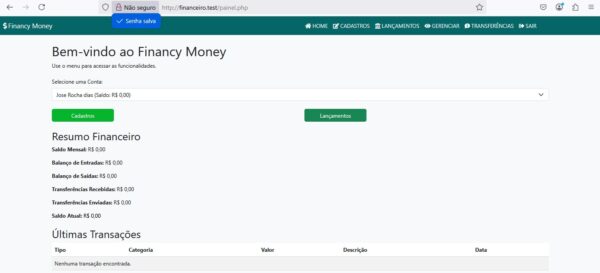 Sistema de controle financeiro de ganhos e gastos em PHP 8.1