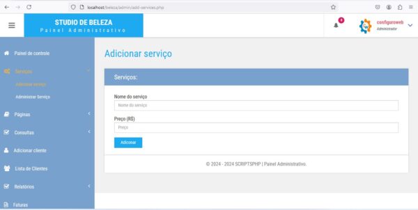 Sistema de gerenciamento de salão de beleza em PHP 8.0